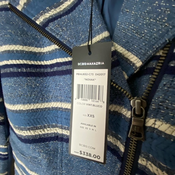 NWT BCBG MAXAZRIA Novak Striped Textured Moto Blazer Jacket Cotton Blend Sz XXS - Picture 9 of 13